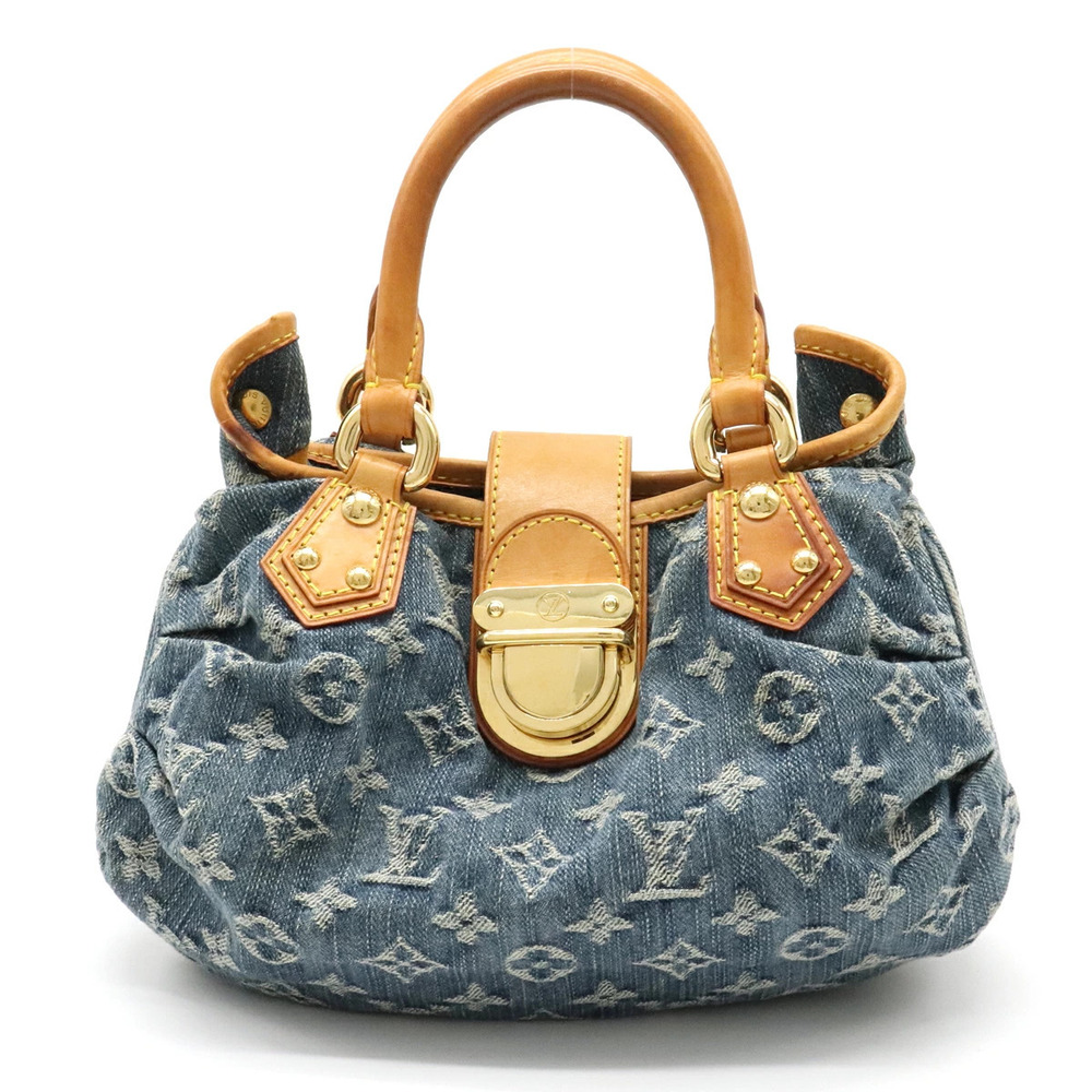 LOUIS VUITTON Monogram Denim Pleated Handbag Bag Blue
